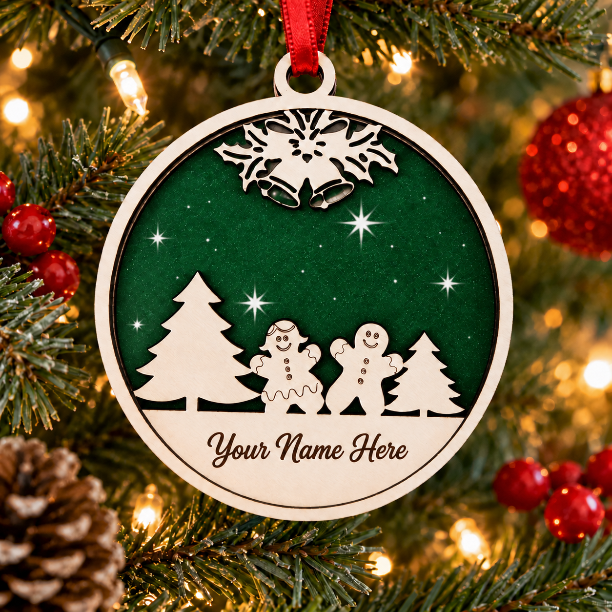 Gingerbread Couple - White Wood Ornaments